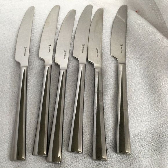 Henckels 6 Dinner Knives Flatware Serrated Edge 9 1/2" Long Square Bottom - Picture 1 of 6